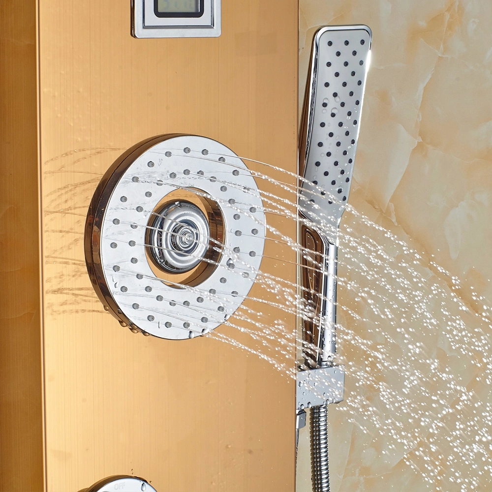 LED Digital Mirror Body Jets Button Stainless Steel 304 Shower Panel with Temperature Control
